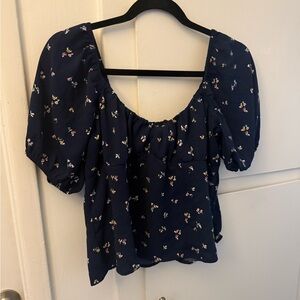 Modcloth Midnight Blue Floral Milkmaid Blouse
